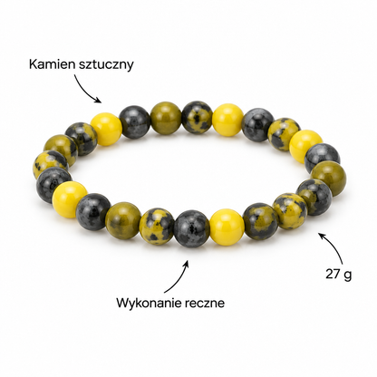 Bransoletka Grass Yellow Stone, specyfikacja po polsku, kamien sztuczny, wykonanie reczne, 27 g